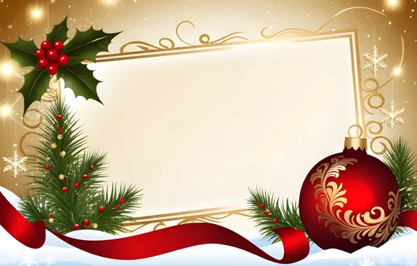 Balls, snowflakes, branches, red, lights, pattern, curls, graphics