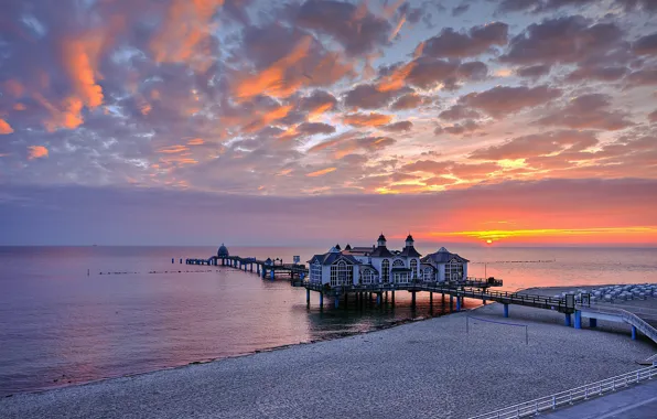 Picture sunset, Germany, pierce, restaurant, Germany, Sellin, Sellin Pier, The Baltic sea