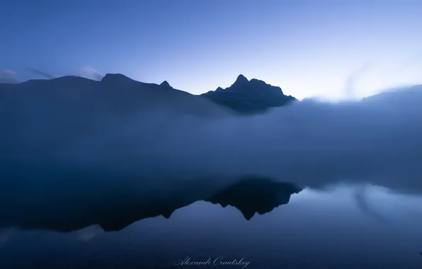 Clouds, lake, reflection, mystic, Mountain Peak, Magnificent landscape, Alexander Ornatskiy