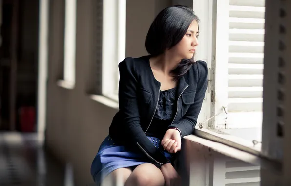 Girl, portrait, window