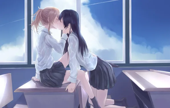Girls, kiss, class, school, Citrus