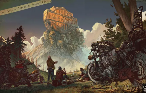 People, motorcycles, helmet, Harley-Davidson, on my way