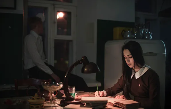 Retro, schoolgirl, lesson