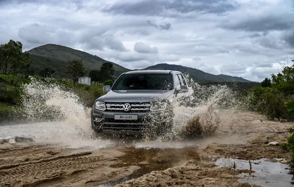 Water, squirt, Volkswagen, pickup, cloudy, Amarok, 2020