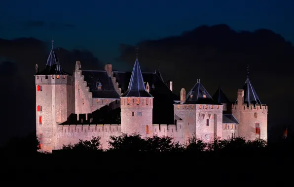 Picture night, lights, Netherlands, castle Muiderslot