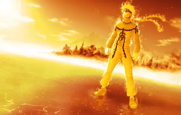 Sea, the sky, anime, naruto, naruto, men, uzumaki, fire nature