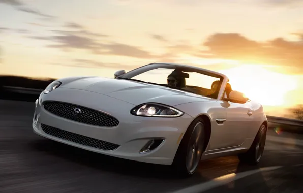 Jaguar, Road, White, Machine, Convertible, Jaguar, Movement, Machine