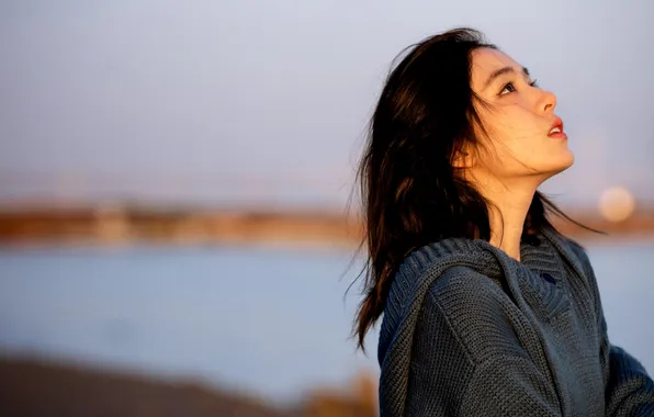 Beautiful, Asian, Model, Water, Woman, Evening, Cute, Lake