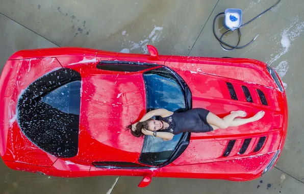 Picture red, Dodge Viper, figure, car, wet, the temptation, girl, sexy