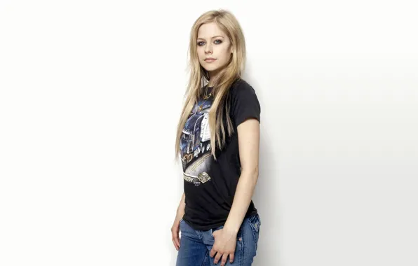 Girl, Avril Lavigne, on a white background, famous rock singer