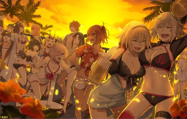 Picture the evening, characters, Fate / Grand Order, summer, The destiny of a great campaign, sunset