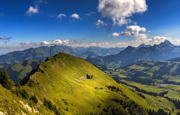 Picture clouds, mountains, hills, slope