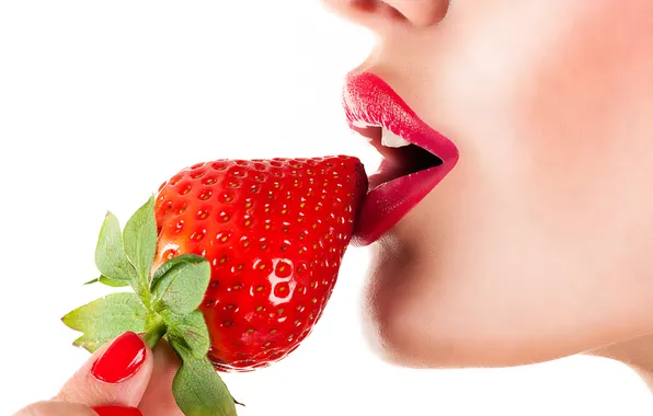 Picture girl, face, makeup, strawberry, lips