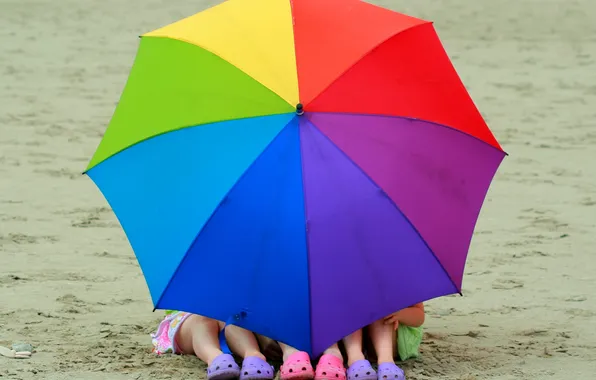Beach, summer, nature, children, umbrella, feet, mood, girls