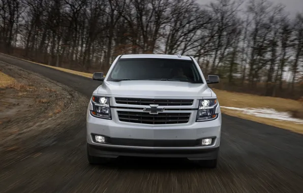 White, Chevrolet, front view, 2018, SUV, Tahoe
