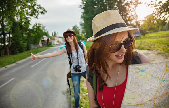Glasses, Hat, Two, Brown hair, Tourist, Tourism