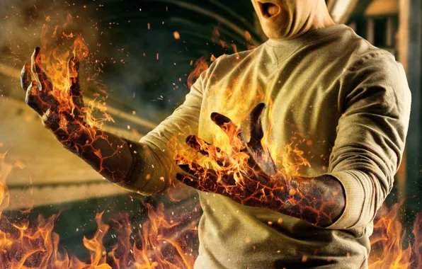 Fire, photoshop, hands, male