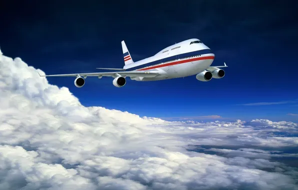 The sky, clouds, the plane