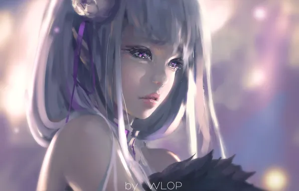 Picture face, portrait, anime, art, Emilia, re zero kara hajime chip isek or seikatsu