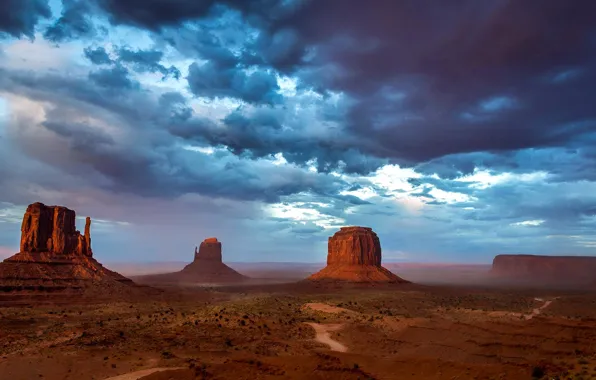 Picture the sky, clouds, mountains, rocks, the evening, USA, monument valley