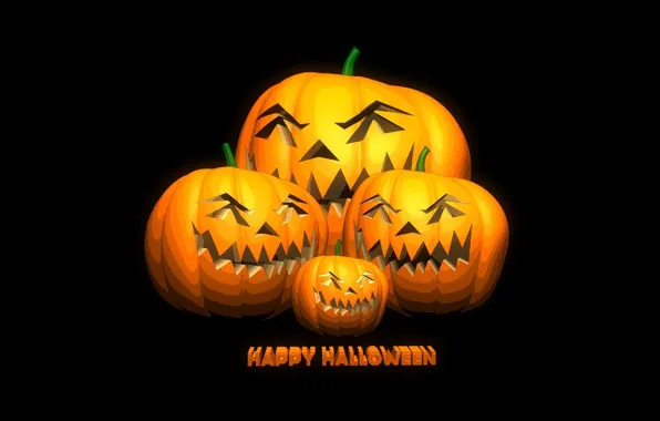 Picture the inscription, pumpkin, halloween, black background, happy Halloween