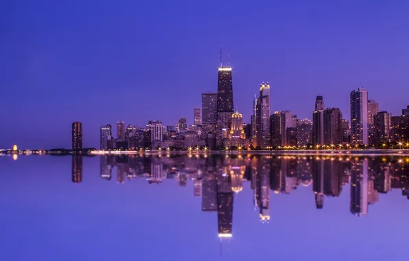 Picture the sky, night, lights, reflection, mirror, Chicago, twilight, Il