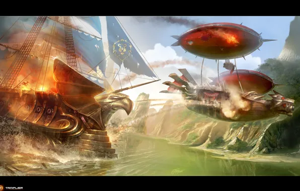 Fire, ship, the airship, Alliance, wow, world of warcraft, Horde, opposition