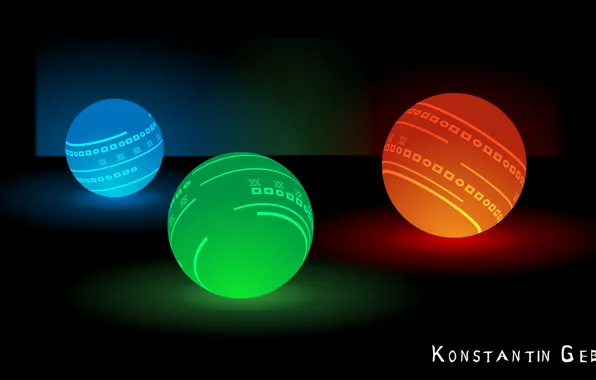 Orange, blue, red, green, reflection, background, blue, balls