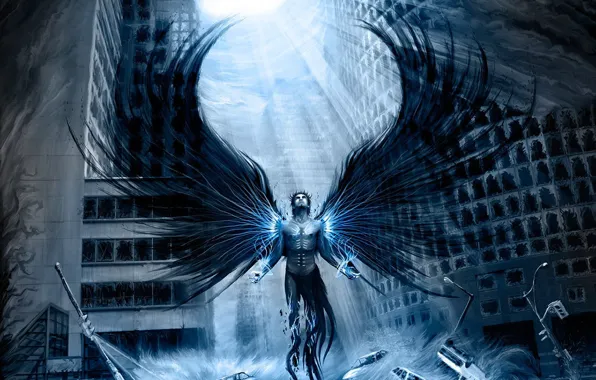 Picture light, the city, figure, wings, Angel