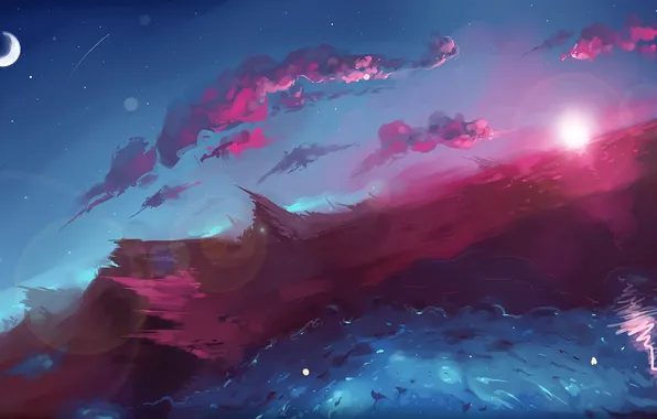 Wave, clouds, a month, art