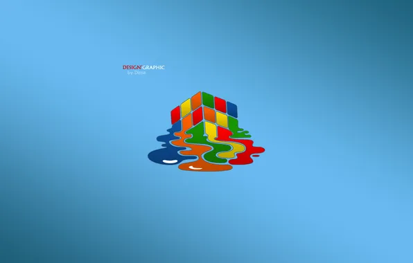Picture puddle, cube, Rubik's cube, blue background, Design Graphic