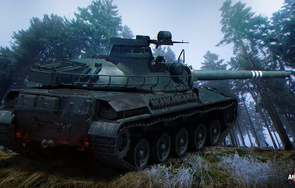 Picture trees, hill, tank, World of Tanks, French, AMX 30B