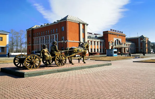 Picture city, monument, railway station, birobidzhan