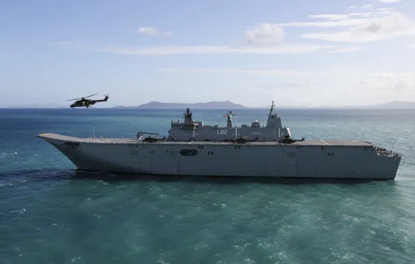 Wallpaper Sea, Landing, Ship Helicopter, HMAS Canberra For Mobile And ...