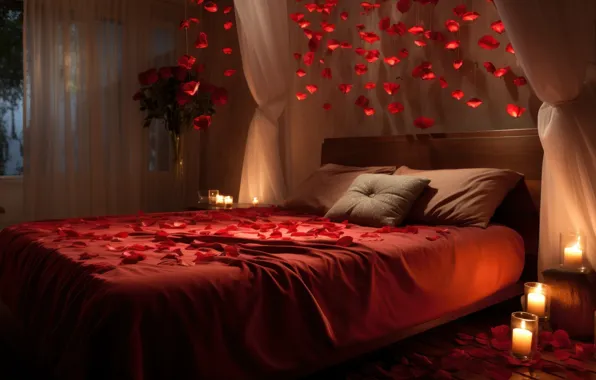 Decoration, love, room, holiday, romance, bed, interior, heart