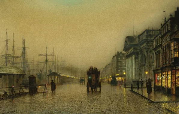 Ship, home, picture, promenade, the urban landscape, John Atkinson Grimshaw, John Atkinson Grimshaw, Salthouse Docks. …