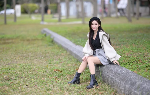 Picture grass, pose, Park, model, skirt, portrait, makeup, figure