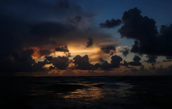 Sand, sea, wave, sunset, clouds, twilight
