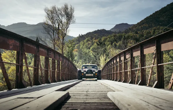 Picture car, trees, bridge, Morgan, Morgan Plus Six, Plus Six