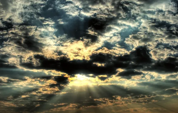 Picture the sun, clouds, rays, light, The sky