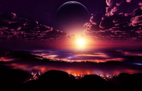 Picture space, lights, planet