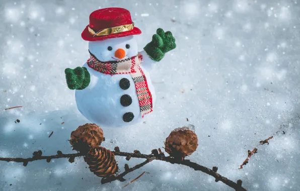 Winter, snow, snowflakes, new year, Christmas, snowman, Christmas, winter