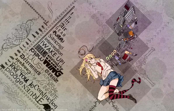 Look, girl, letters, instrumento, Air Gear, words