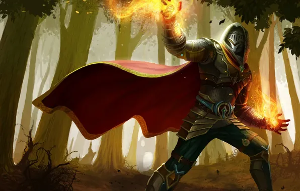 Fire, magic, art, hood, guy, armor, Arena of Heroes, Evron