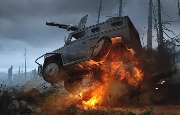 The explosion, fire, car, gun, game concepts
