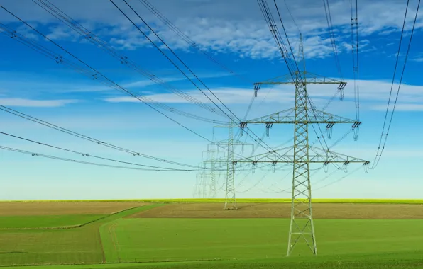 The sky, Clouds, Field, Wire, Posts, Horizon, Line, Post