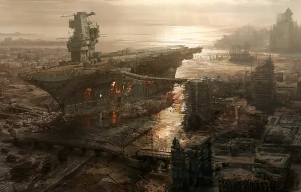 The city, figure, ship, destruction, the carrier