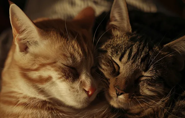 Cat, cat, light, love, grey, together, sleep, red