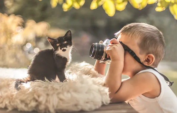 Boy, the camera, kitty, photoshoot