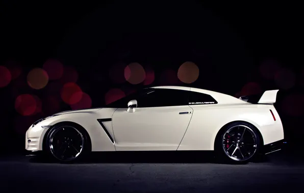 White, profile, Nissan, white, GT-R, sports car, side, Nissan